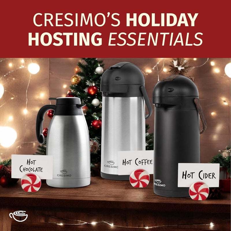 Cresimo Coffee Carafe with Pump - 102oz / 3L Airpot 12 Hours Large Hot Water Carafe, Cocoa Dispenser for Parties - Tea Flask, Insulated Stainless Steel Airpots for Hot Beverage Dispenser -Coffee Pump - Image 5