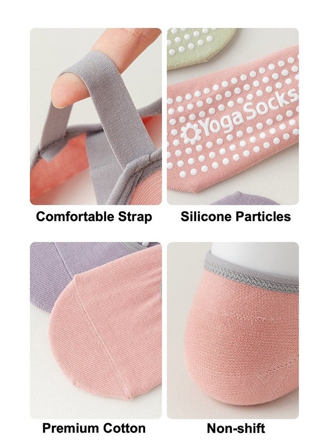 Lemon 4-Pair Non-slip Yoga Socks, Cotton Pilates Socks with Straps, Breathable&Moisture-Wicking&Machine-Washable, Ideal for Yoga/Pilates/Ballet/Dance/Workout (Pink+Black+Grey+Brown, Fit Size 36-42)  - Image 5