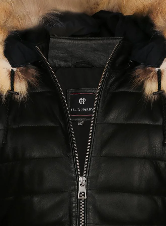 فيليكس هاردي Genuine Leather Black Hoody Jacket