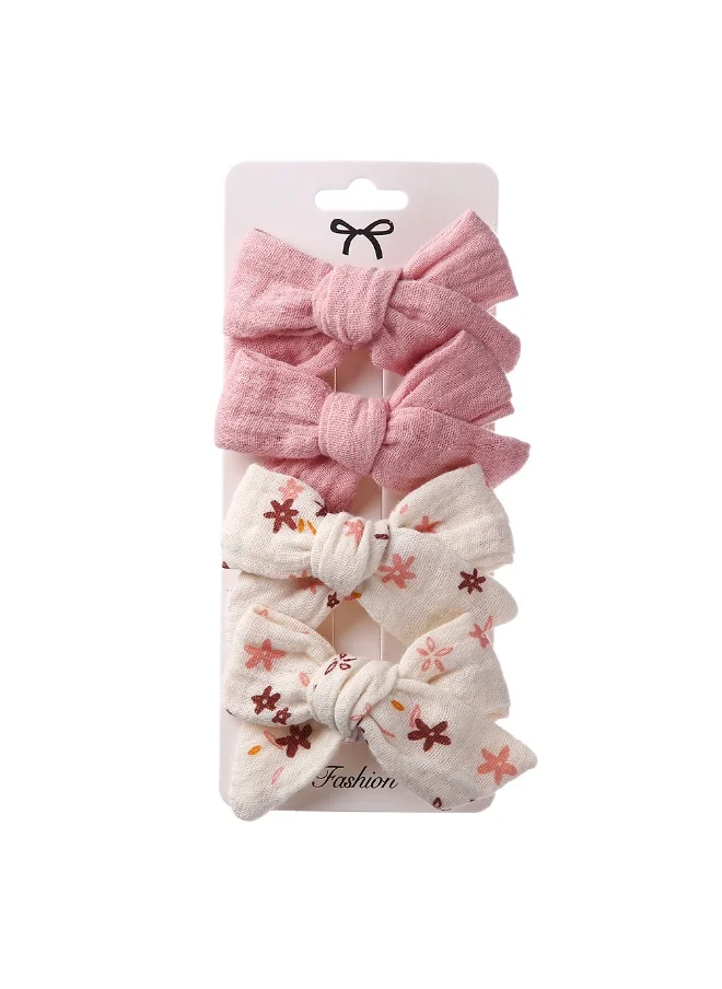 D'Daniela Adella Ribbon Bow Clip Set For Babies and Girls -  Dark Pink & Cream