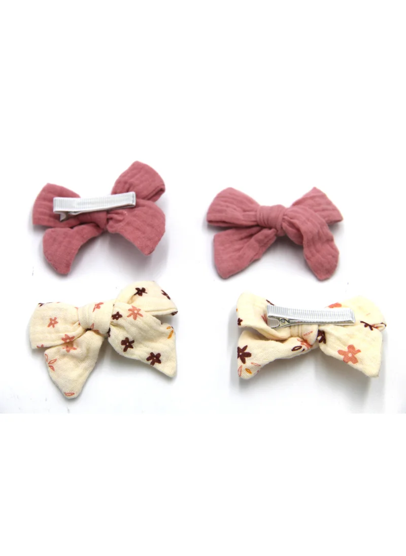 D'Daniela Adella Ribbon Bow Clip Set For Babies and Girls -  Dark Pink & Cream