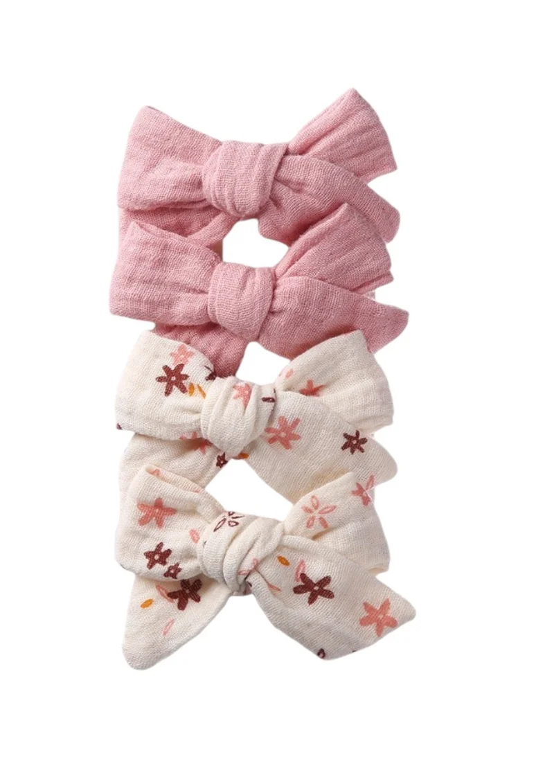 دىدانيالا Adella Ribbon Bow Clip Set For Babies and Girls -  Dark Pink & Cream