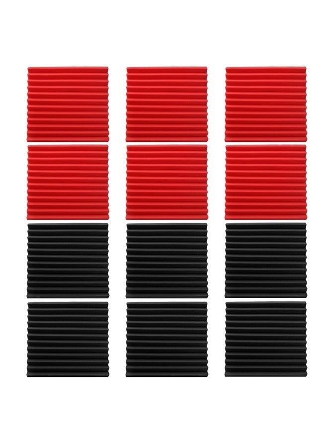 12-Piece Recording Studio Soundproof Wedge Foam Red/Black  - Image 1