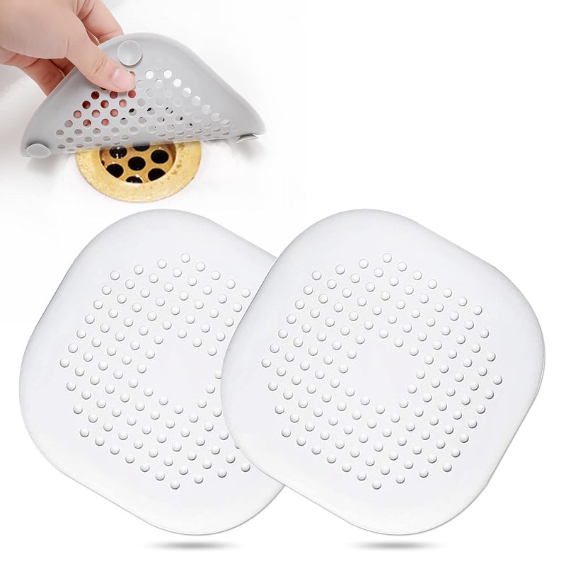 Hair Drain CatcherSquare Drain Cover for Shower Silicone Hair Stopper with Suction CupEasy to Install Suit for BathroomBathtubKitchen 2 Pack White