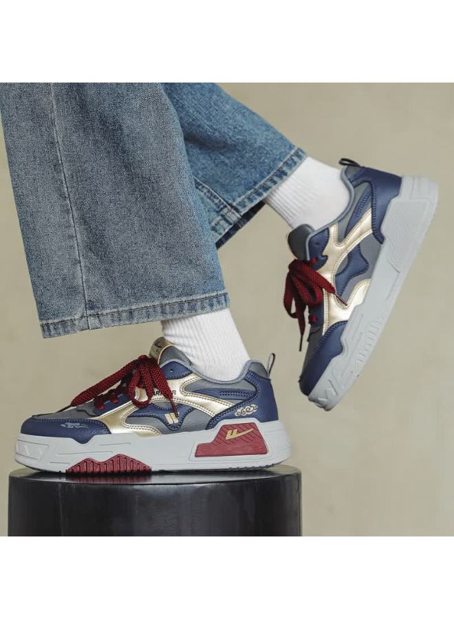 Pull Back Warrior Men's Casual Sneakers Spring New Lightweight Comfortable Wxy4125 Dark Gray Blue Gold Size 44 - Image 4