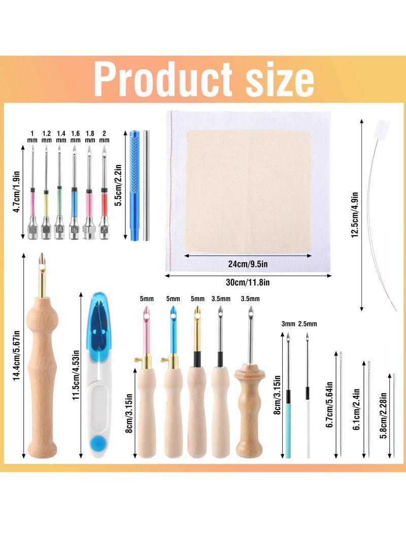 طقم إبرة اللكم، 35 قطعة أدوات خياطة التطريز، إبرة اللكم بمقبض خشبي، إبرة التطريز ذات العين الكبيرة، للمبتدئين في التطريز - Image 5