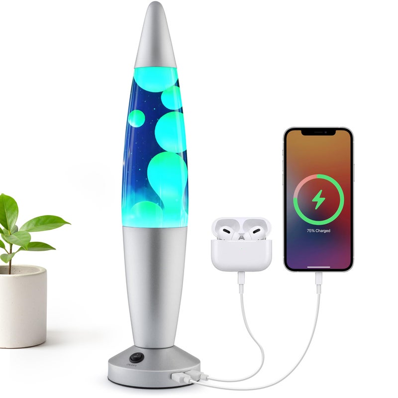 JAMBO Beautiful Liquid Lamp with USB Ports, 16" Motion Light with Blue Liquid Purple Wax, Relaxing Nightlight, Mood Light for Bedroom, Living Room, Office - Adults, Teens, Kids - Image 1