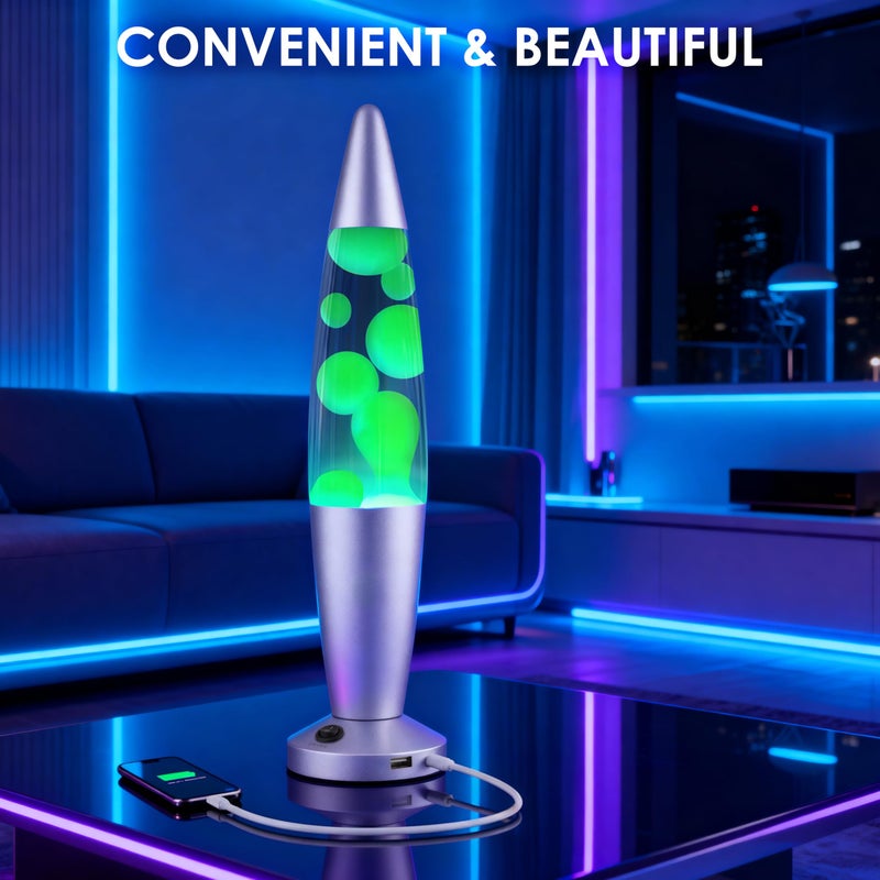 JAMBO Beautiful Liquid Lamp with USB Ports, 16" Motion Light with Blue Liquid Purple Wax, Relaxing Nightlight, Mood Light for Bedroom, Living Room, Office - Adults, Teens, Kids - Image 4