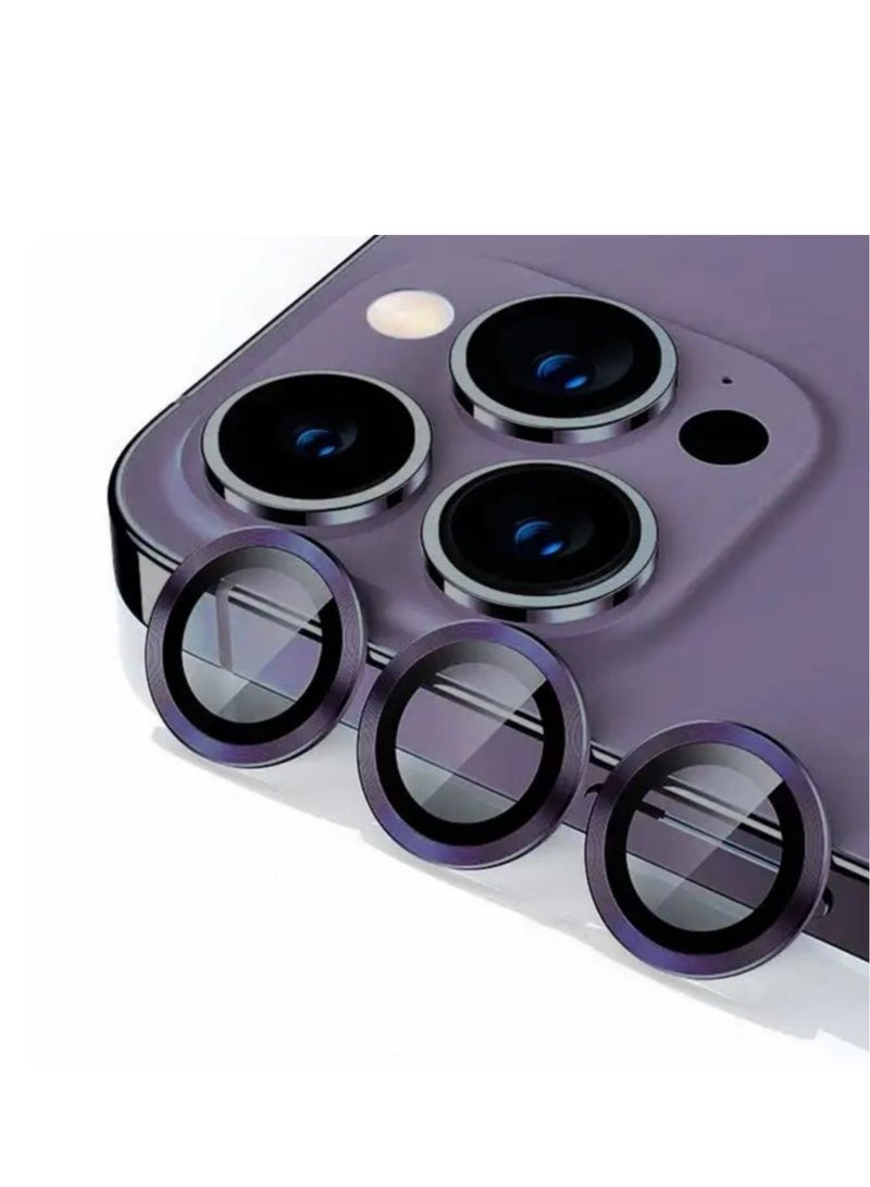 واقي عدسات الكاميرا لموبايل ايفون 14 برو / و ايفون 14 برو ماكس غطاء حلقي فردي من الزجاج المقوى بدرجة صلابة 9 HD مجموعة واحدة - ليلكي عميق - Image 1