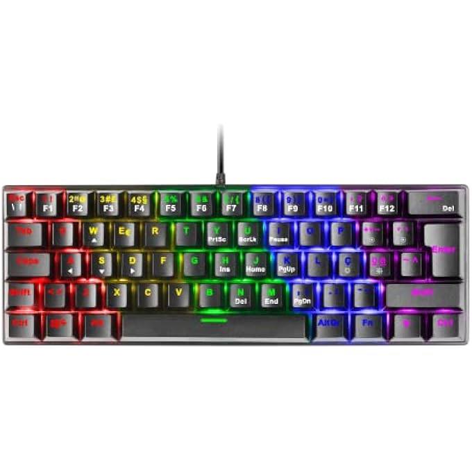 rayihni MKMINIPRO, ULTRA-COMPACT 60% MECHANICAL KEYBOARD, HOT-SWAPPABLE MECHANICAL SWITCHES, CHROME RGB LIGHTING, ANTI-GHOSTING GAMING KEYBOARD, MULTI-PLATFORM, SILENT SWITCH, US, BLACK - Image 1