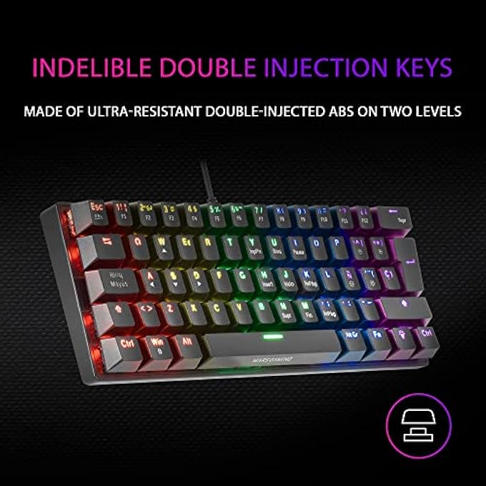 rayihni MKMINIPRO, ULTRA-COMPACT 60% MECHANICAL KEYBOARD, HOT-SWAPPABLE MECHANICAL SWITCHES, CHROME RGB LIGHTING, ANTI-GHOSTING GAMING KEYBOARD, MULTI-PLATFORM, SILENT SWITCH, US, BLACK - Image 2