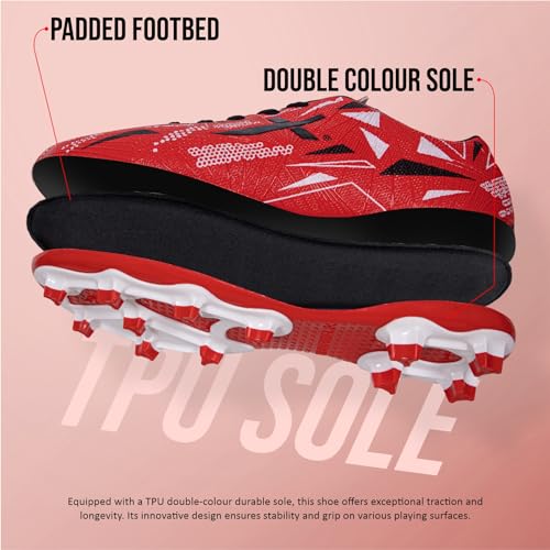 Vector X Trigger Synthetic Leather + Embossed Design Football Shoe/Studs, Double Colored High Strength TPU Sole, Padded Ankle Collar|Turf & Hard Ground Shoes for Boys Men, Youth (Red-White, Size-6) - Image 5