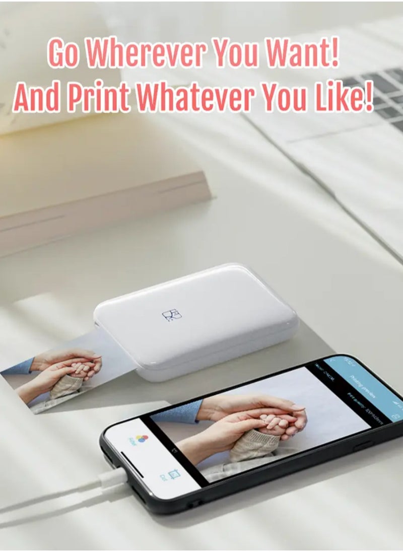Wireless Portable Photo Printer Mini Color Printer Compatible with iOS/Android Wireless Devices, ZINK Printing, Portable Pocket Smart Printing Mobile Direct Connection Printing, Colorful High-definition Restoration