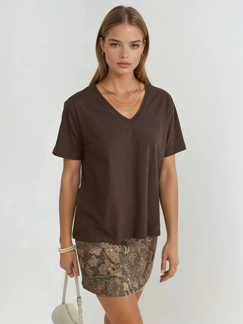 بوسيم BUSEM V-Neck Solid Knit T-Shirt