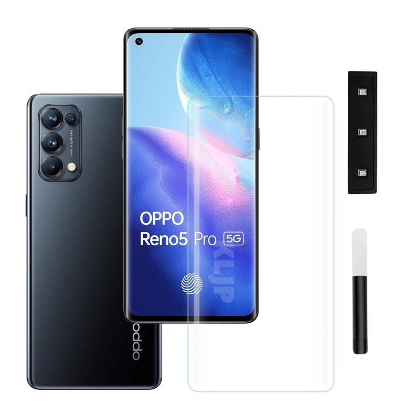 KLJP حماية شاشة زجاجية مقواة من غوريلا بتقنية HD+ المنحنية مصممة لهاتف أوبو رينو 5 برو - حماية كاملة من الحافة إلى الحافة مع مجموعة تركيب سهلة - Image 1