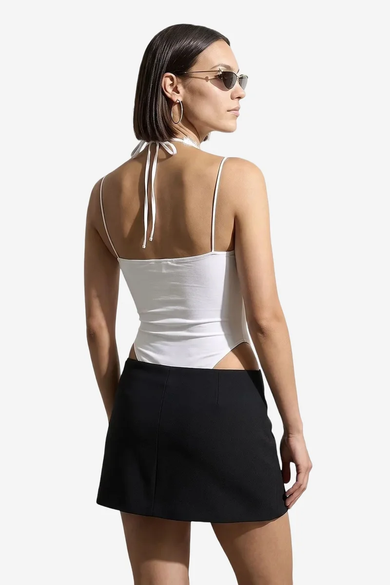 Dilvin White DILVIN Embroidered Cut-out Sleeveless Bodysuit for Women | Best Price UAE