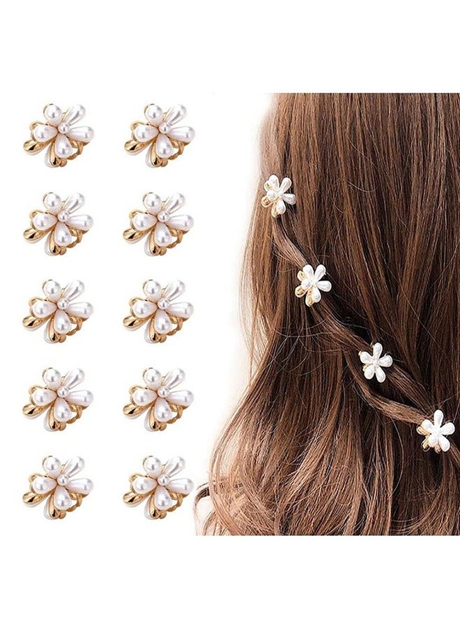 10 Pcs Small Mini Pearl Claw Clips with Flower Design, Sweet Artificial Bangs Clips Decorative Hair Accessories for Women Girls - Image 1