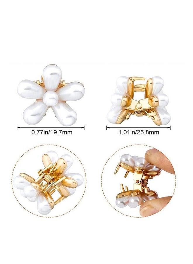 10 Pcs Small Mini Pearl Claw Clips with Flower Design, Sweet Artificial Bangs Clips Decorative Hair Accessories for Women Girls - Image 4
