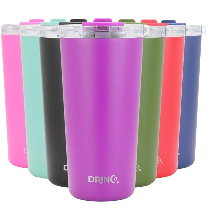 Drinco  20 oz Stainless Steel Tumbler  Double Walled Vacuum Insulated Mug With Lid 2 Straws For Hot  Cold Drinks 20oz Deep Purple 20oz