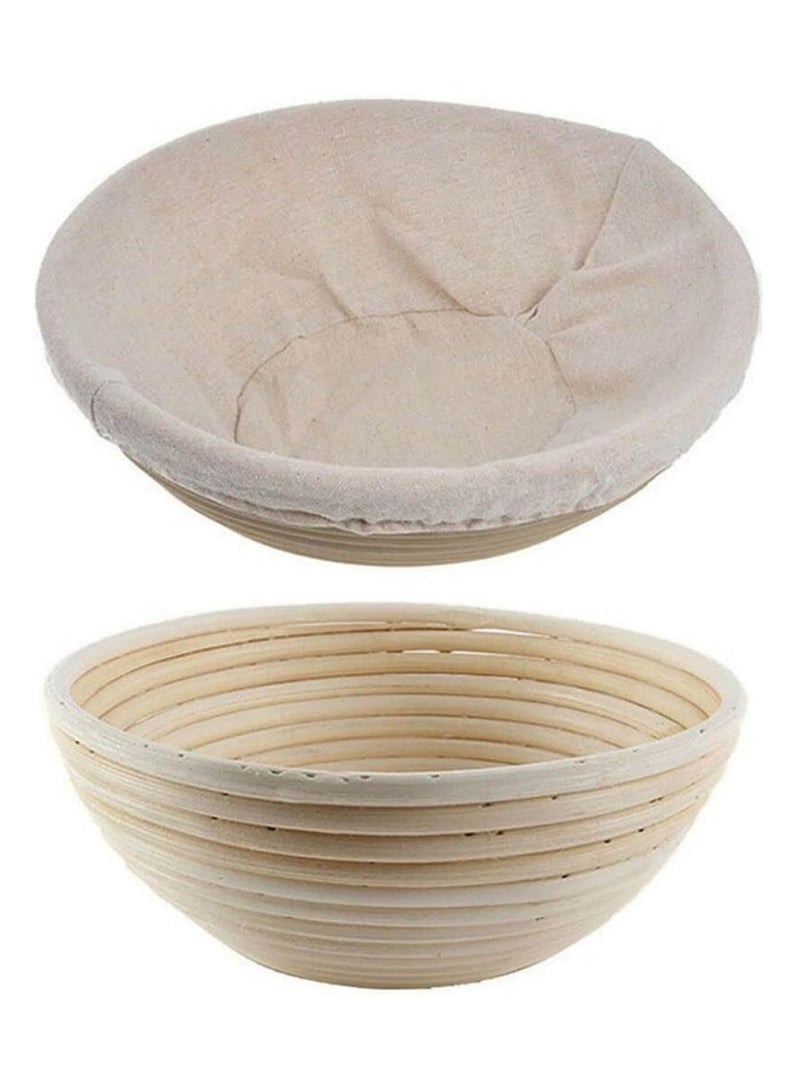 Relex Bread Proofing Basket Set, 10inch Round Rattan Bowl with Liner Baking Supplies for Artisan Sourdough Bread Making - Image 1