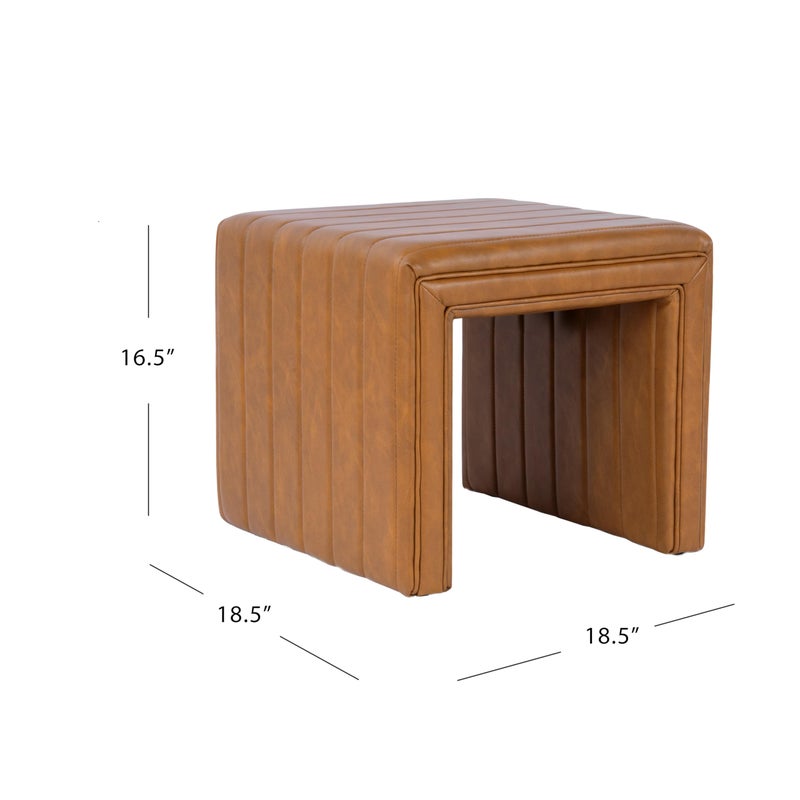HomePop Modern Channel Tufted Faux Leather Ottoman|Homepop Home DÃ©cor|Ottoman for Living Room & Bedroom - Carmel Brown - Image 2