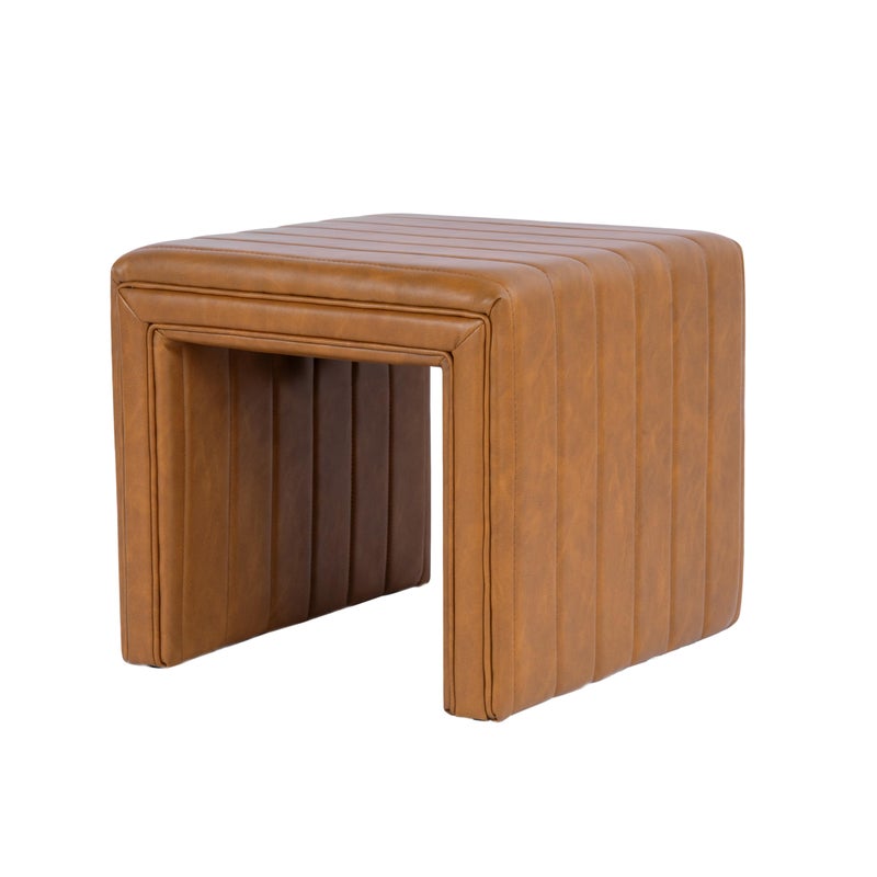 HomePop Modern Channel Tufted Faux Leather Ottoman|Homepop Home DÃ©cor|Ottoman for Living Room & Bedroom - Carmel Brown - Image 3