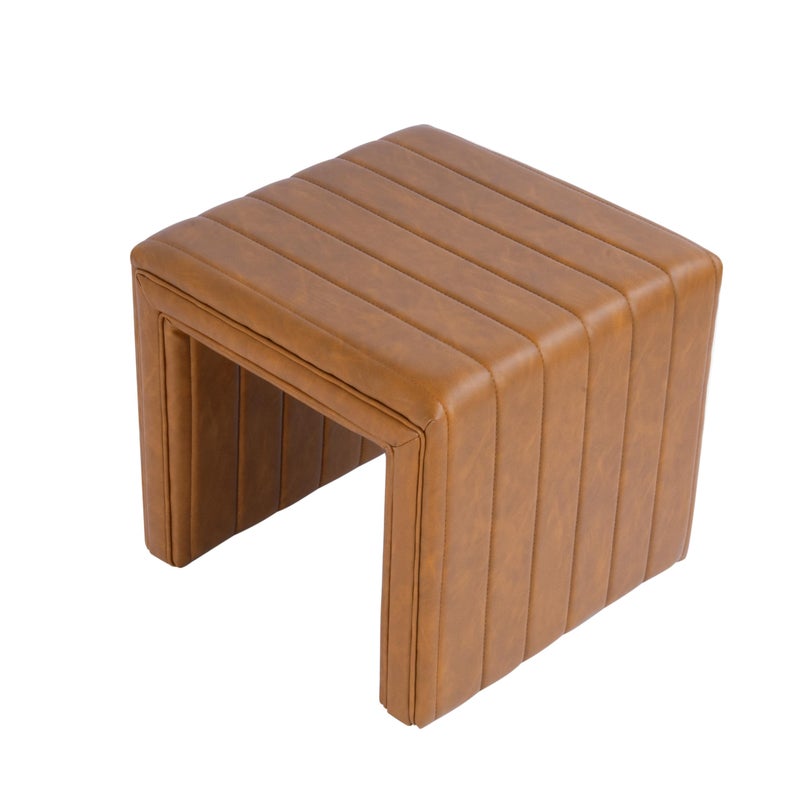 HomePop Modern Channel Tufted Faux Leather Ottoman|Homepop Home DÃ©cor|Ottoman for Living Room & Bedroom - Carmel Brown - Image 5