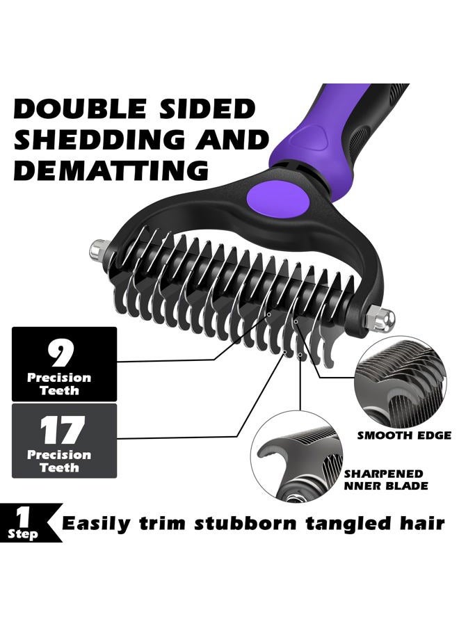 Augwind 3PCS Self Cleaning Slicker Brush & Pet Grooming Rake & Flea Comb for Dogs,Cats and Horses | Double-Sided Dematting Comb & Skin Friendly Deshedding Grooming Tool | Premium Pet Supplies (Purple Black) - Image 2
