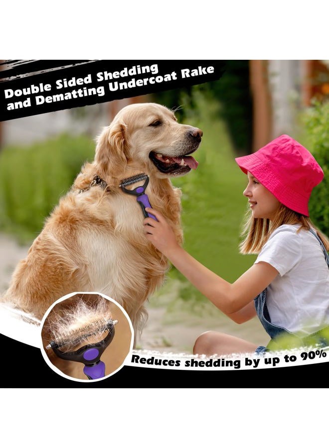 Augwind 3PCS Self Cleaning Slicker Brush & Pet Grooming Rake & Flea Comb for Dogs,Cats and Horses | Double-Sided Dematting Comb & Skin Friendly Deshedding Grooming Tool | Premium Pet Supplies (Purple Black) - Image 3