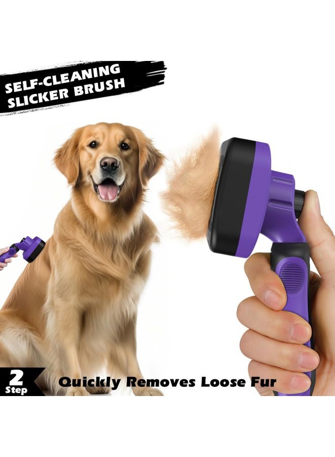 Augwind 3PCS Self Cleaning Slicker Brush & Pet Grooming Rake & Flea Comb for Dogs,Cats and Horses | Double-Sided Dematting Comb & Skin Friendly Deshedding Grooming Tool | Premium Pet Supplies (Purple Black) - Image 4