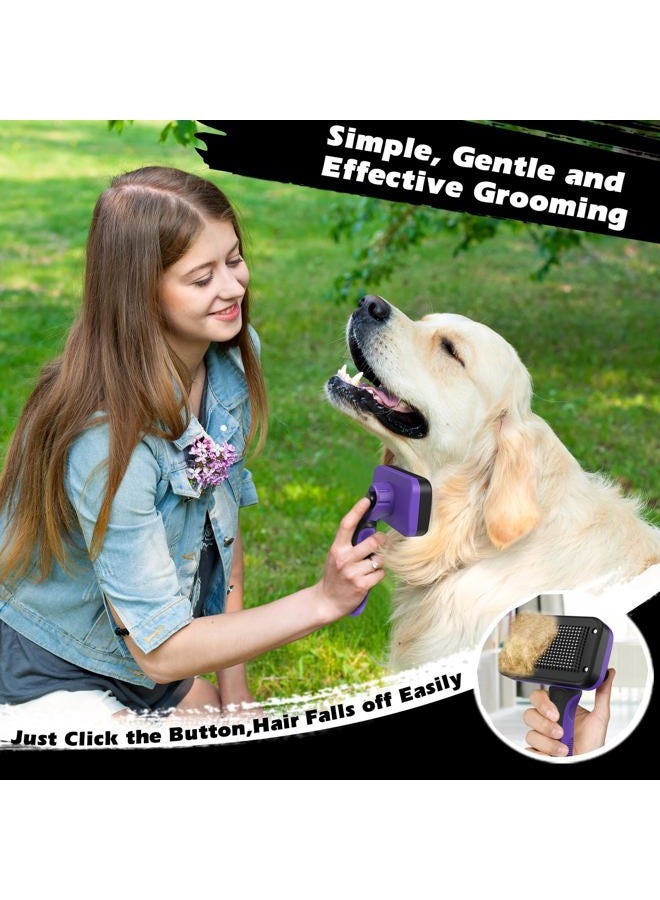 Augwind 3PCS Self Cleaning Slicker Brush & Pet Grooming Rake & Flea Comb for Dogs,Cats and Horses | Double-Sided Dematting Comb & Skin Friendly Deshedding Grooming Tool | Premium Pet Supplies (Purple Black) - Image 5
