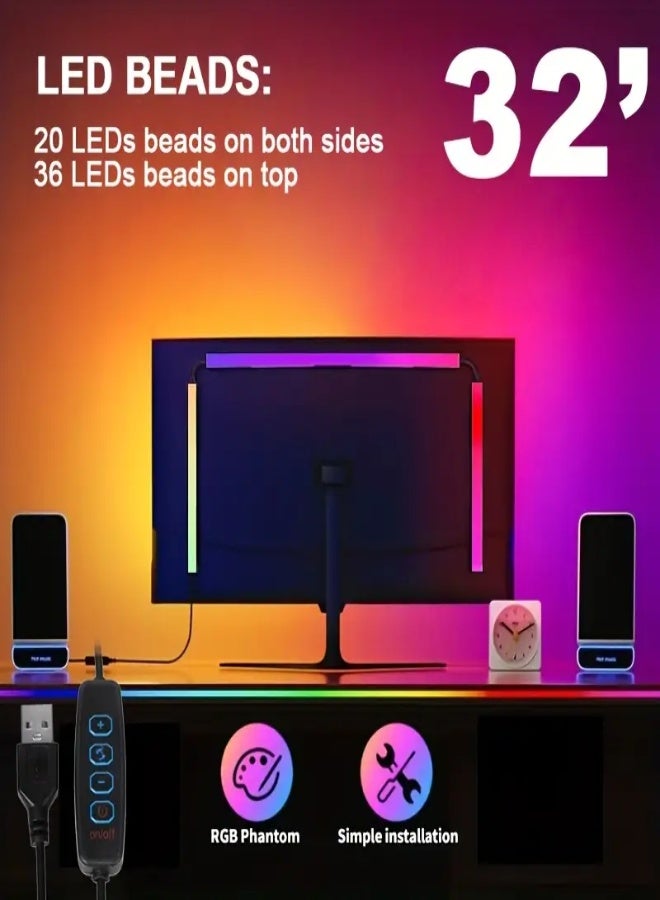 AROAQ 3-in-1 32-inch Display with RGB Ambient Creative Smart Light, RGB Phosphorescent Screen Light, USB Powered, 4-Key USB Wired Dimming Color Mode for Office Gaming and Showcase Decorative Vivid Lighting Set - Image 1