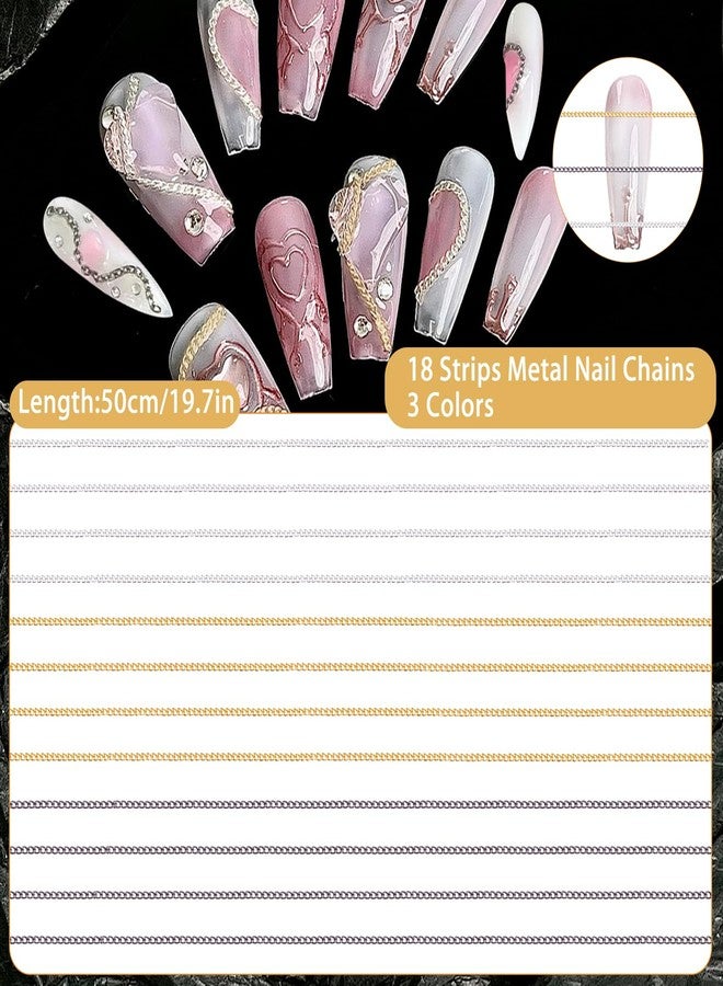 NICENEEDED 12 Strips Metal Nail Art Chains, 50cm Long Nail Jewelry Chains Nail Decorations with Box, 3D Gold & Silver & Black Nail Chains Nail Ornaments Nail Art Studs for Manicure Decoration & DIY - Image 2