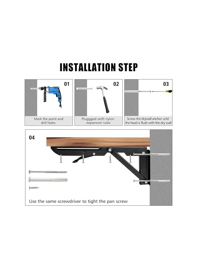 The Bros The Bros Floating Shelf Brackets, 2 Pcs Wall Shelf Brackets 18 Inch, Heavy Duty Bracket Corner Brace Support, Metal Joint Angle Bracket for Hanging, DIY Wall Mounted Folding Table Hinge  - Image 5