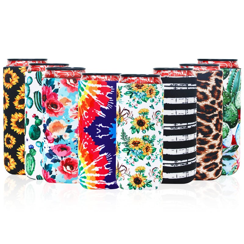 LYDTICK 8 Pcs Slim Can Coolers Sleeves For 12oz Slim Beer  Hard Soda Tall Skinny Can Cooler Holder Colorful Neoprene Bottle Insulator Perfect For Christmas Parties Valentines Day Gifts Floral