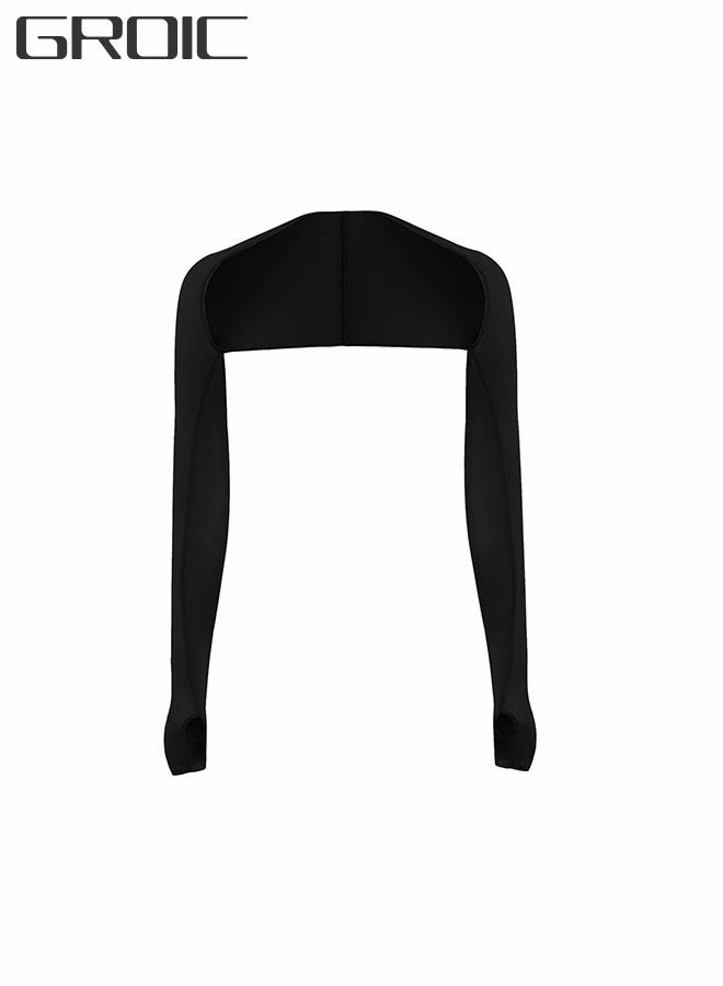GROIC Cooling Shawl Arm Sleeves Sun Protection for Women Men with Finger Hole for Golfing, Driving, Riding, Fishing-Black - Image 1