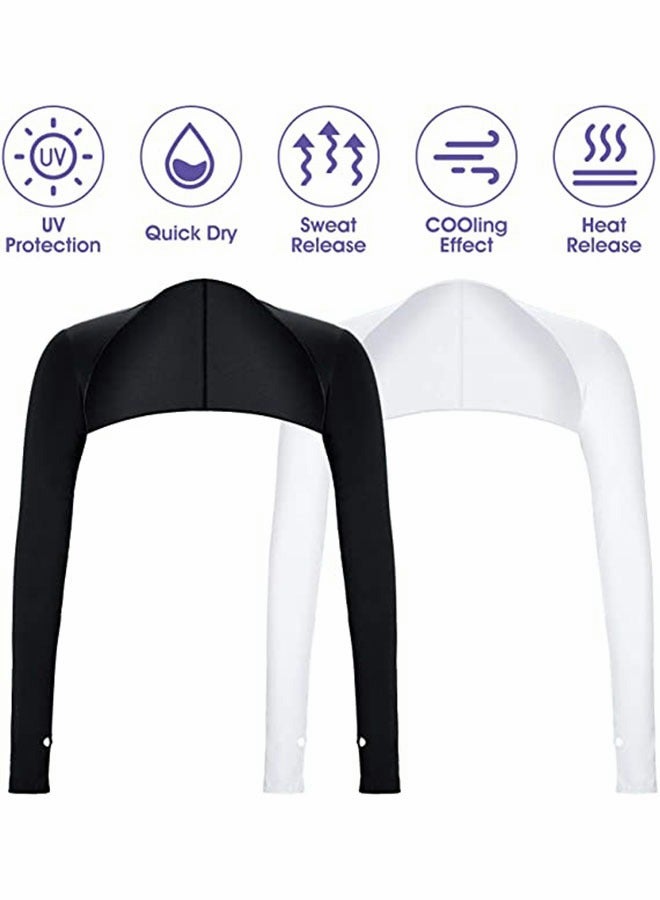 GROIC Cooling Shawl Arm Sleeves Sun Protection for Women Men with Finger Hole for Golfing, Driving, Riding, Fishing-Black - Image 2
