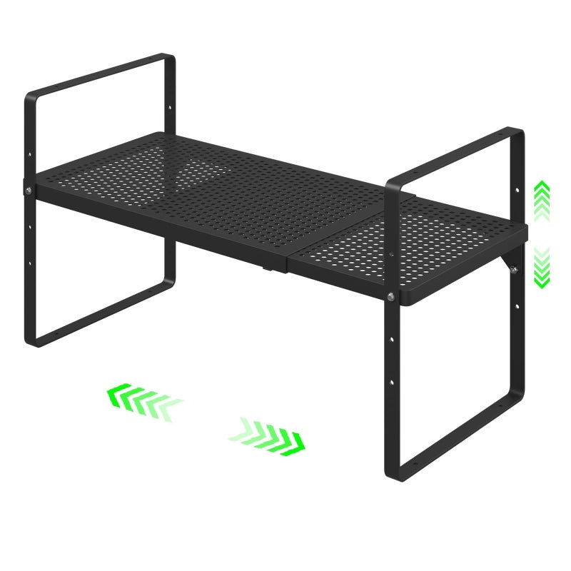 SOFRON Expandable Cabinet Organizer Shelf Stackable Shelf Riser for Small Kitchen Pantry Desk Cupboard Tabletop Countertop Home Office Heavy Duty Black Small 1 Pack