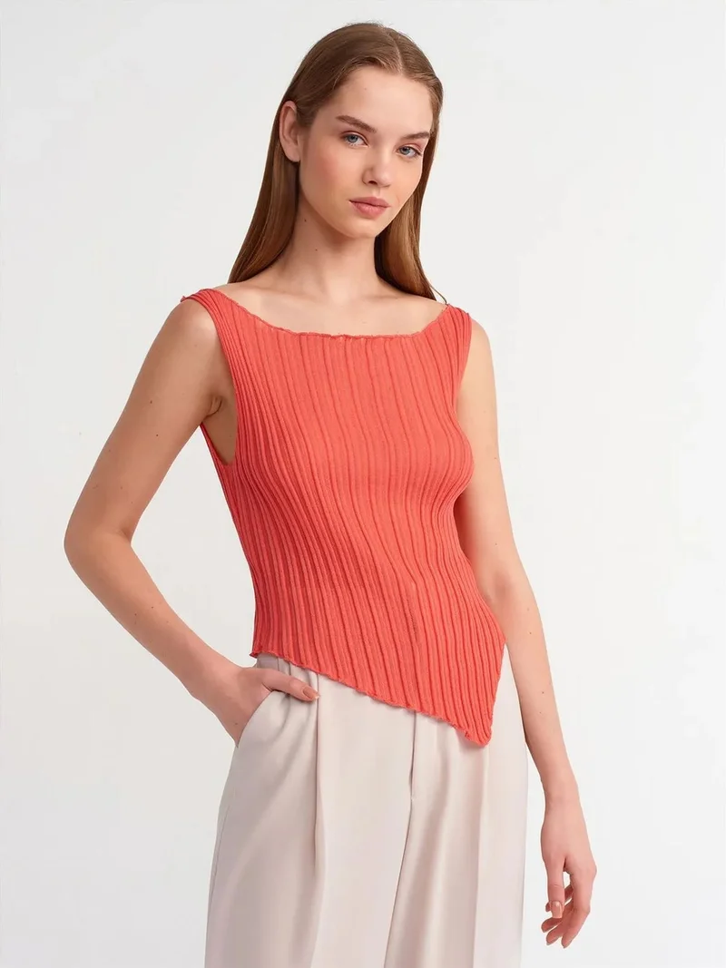 Dilvin Dilvin Ribbed Sleeveless Boat Neck Blouse
