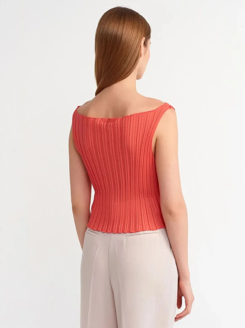 Dilvin Dilvin Ribbed Sleeveless Boat Neck Blouse