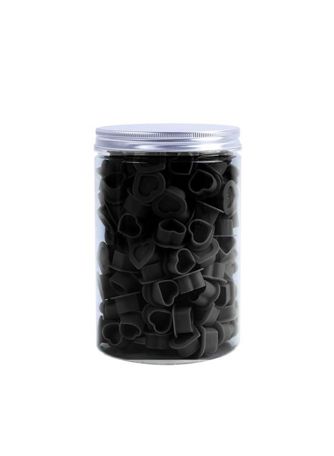 IFERO 200Pcs Heart Ink Caps with Base Silicone Disposable Tattoo Pigment Cup for Tattooing Supplies, Soft Silicone Ink Caps (Black) - Image 1