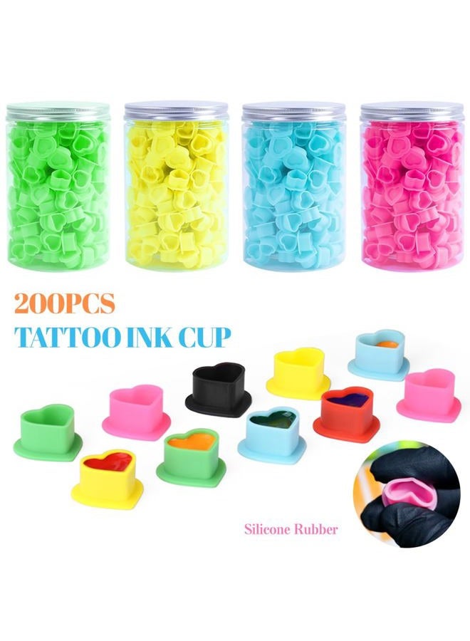 IFERO 200Pcs Heart Ink Caps with Base Silicone Disposable Tattoo Pigment Cup for Tattooing Supplies, Soft Silicone Ink Caps (Black) - Image 2