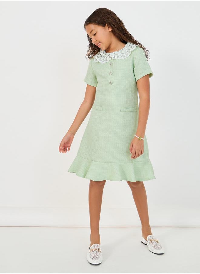 Tweed Peter Pan Lace Collar Ruffle Hem Dress - pzsku/Z249FABAD7C392ADCECF2Z/45/_/1738245900/bcce5501-f107-410f-82e5-f8fb0a69f4d5