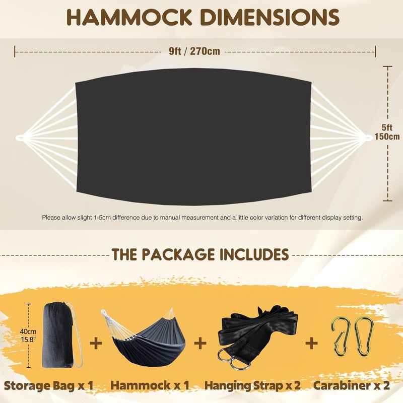 Anyoo Cotton Hammock Portable Camping Hammocks for Hanging Sturdy Garden Comfortable Fabric Hammock with Tree Straps Up to 660lbs with Travel Bag for Camping Outdoor/Indoor Patio Backyard - Image 2