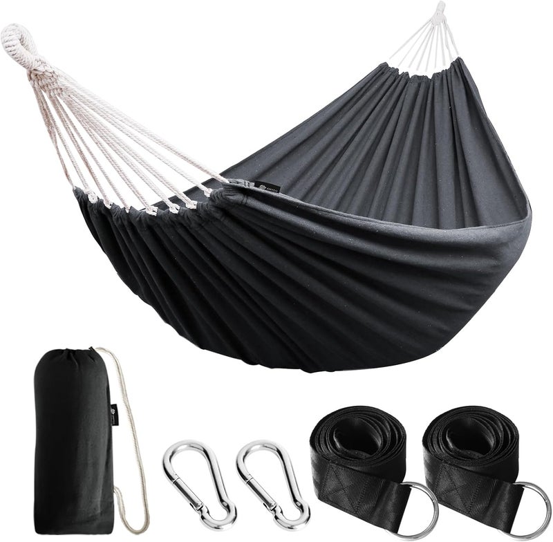 Anyoo Cotton Hammock Portable Camping Hammocks for Hanging Sturdy Garden Comfortable Fabric Hammock with Tree Straps Up to 660lbs with Travel Bag for Camping Outdoor/Indoor Patio Backyard - Image 1