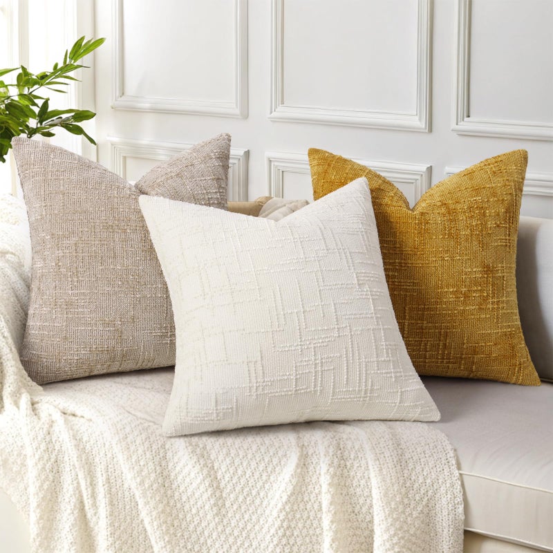 decorUhome Summer Mustard Yellow Chenille Throw Pillow Covers 18x18 Set of 2 Textured Soft Cozy Slubby Couch Pillow Covers Modern Farmhouse Boho Decorative Pillow Cases for Bed Sofa Living Room - Image 4