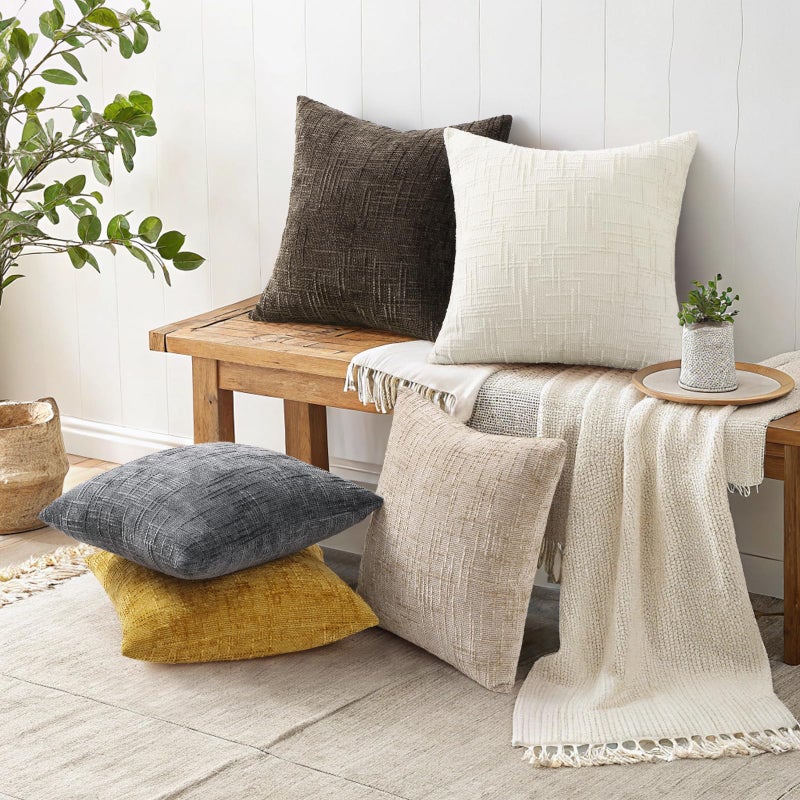 decorUhome Summer Mustard Yellow Chenille Throw Pillow Covers 18x18 Set of 2 Textured Soft Cozy Slubby Couch Pillow Covers Modern Farmhouse Boho Decorative Pillow Cases for Bed Sofa Living Room - Image 5