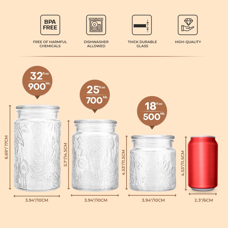 Adodeen 32oz Vintage Glass Jar With Lid, Glass Storage Containers, Airtight Kitchen Storage Containers For Sugar, Coffee, Tea, Spice, Flour, Candy Cookie, Pasta, Cereal, Cute Decorative Jars - Image 3