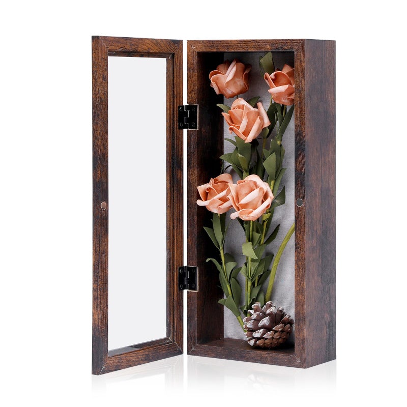 Muzilife 12.5x5 Shadow Box Picture Frame - 2.16"" Deep Wood & Glass Display Case Ready to Hang Memory Box Baby Sports Memorabilia  Wedding  Tickets  and Photos  Honey Brown - Image 1