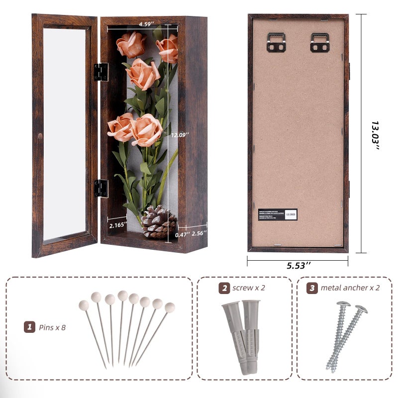 Muzilife 12.5x5 Shadow Box Picture Frame - 2.16"" Deep Wood & Glass Display Case Ready to Hang Memory Box Baby Sports Memorabilia  Wedding  Tickets  and Photos  Honey Brown - Image 2